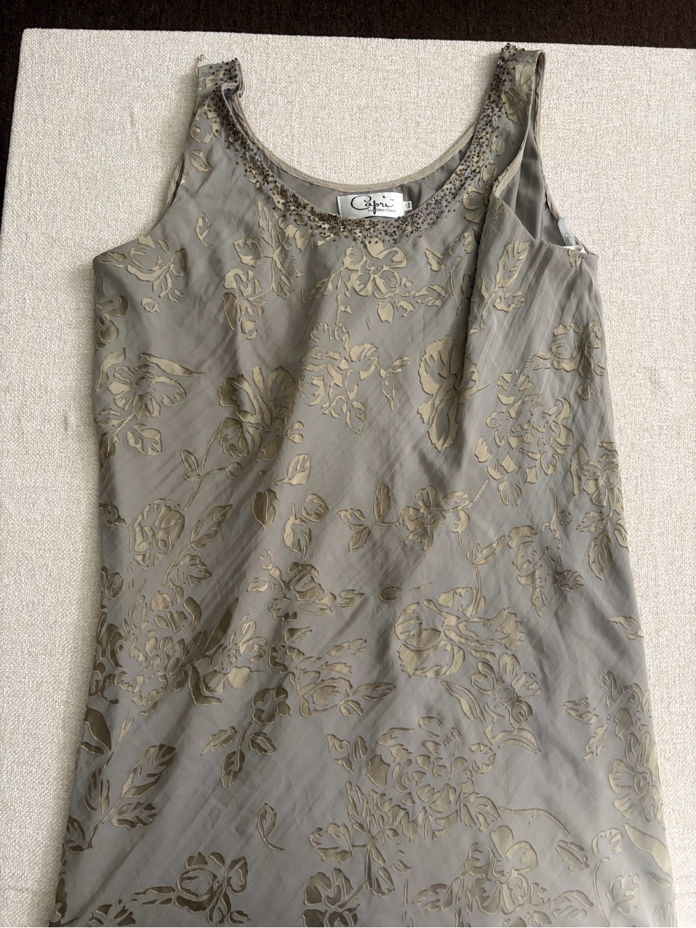 Vintage!!! Floral Lace-Detail Sleeveless dress — grayish & Gold